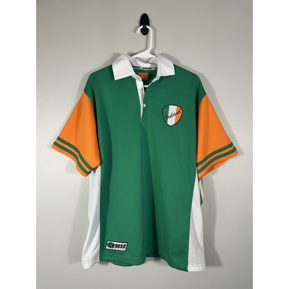 Croker Ireland Rugby Jersey Mens Large Green Orange Polo Shirt NWT Read